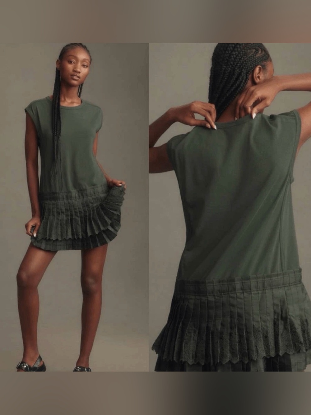Anthropologie Daily Practice NWOT $128 Solid Set Tennis Dress S Dk Green